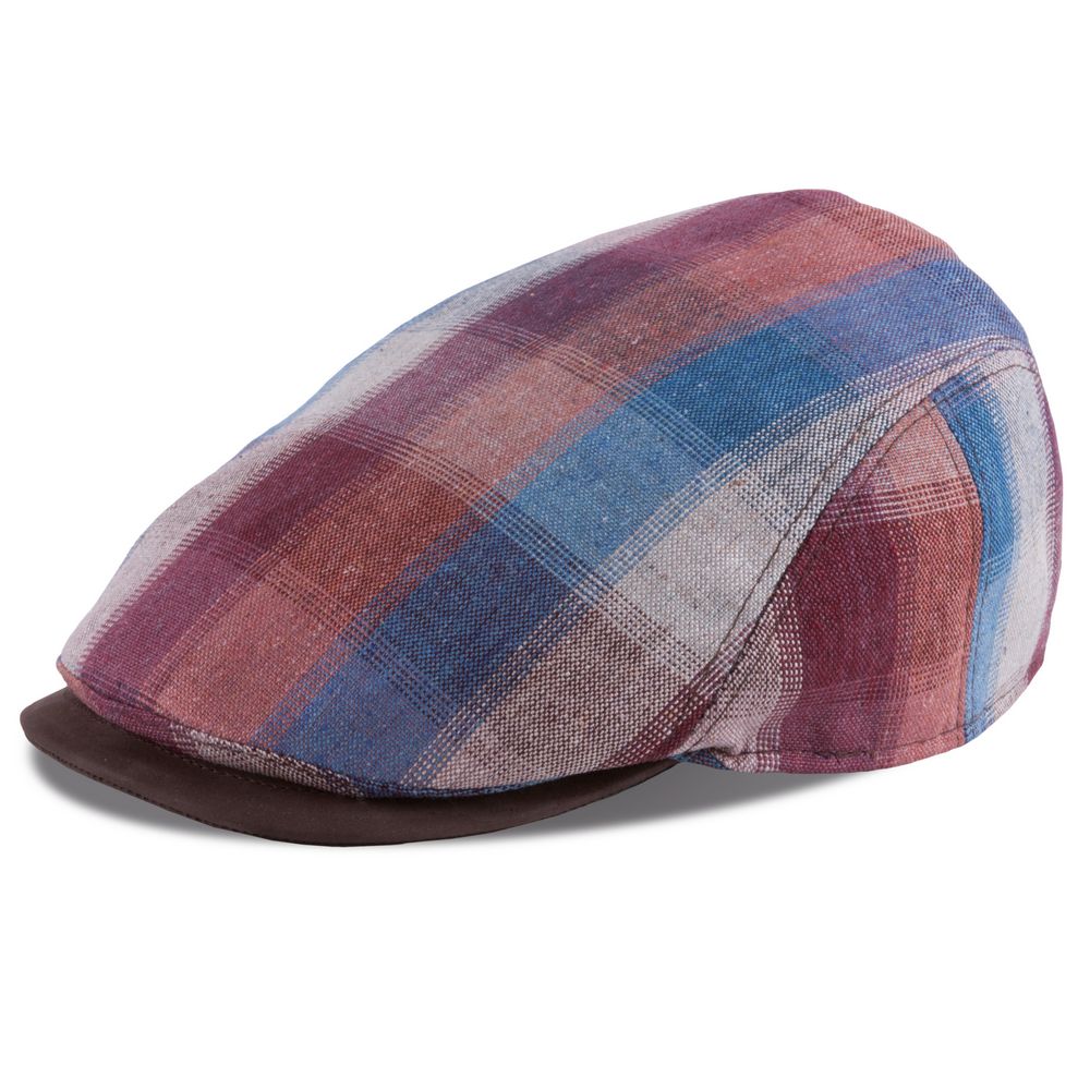 MJM Blue Line Mestre Bordeaux Check – Silk Flat Cap - Flat Cap fra MJM Hats hos The Prince Webshop