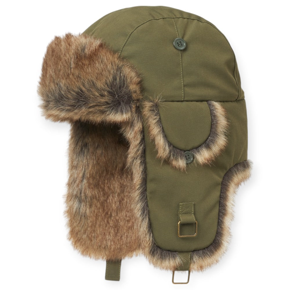 MJM Trapper Hat Recycled Taslan Faux Fur - Olive - Hue fra MJM Hats hos The Prince Webshop