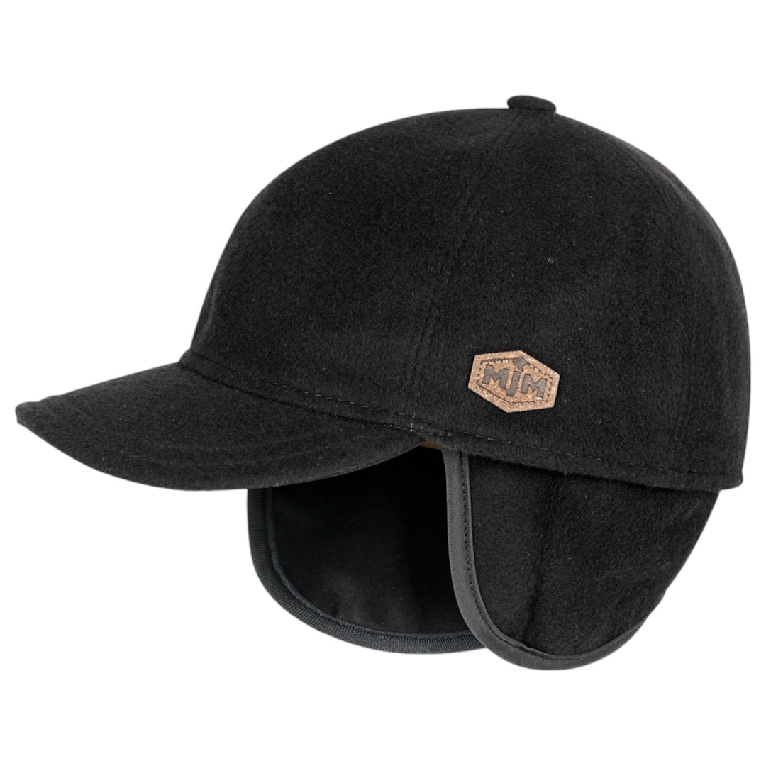 MJM Baseball Cap 100% Wool Cashmere Black med Øreflapper - Baseball Cap fra MJM Hats hos The Prince Webshop