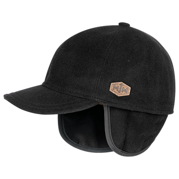 MJM Baseball Cap 100% Wool Cashmere Black med Øreflapper - Baseball Cap fra MJM Hats hos The Prince Webshop