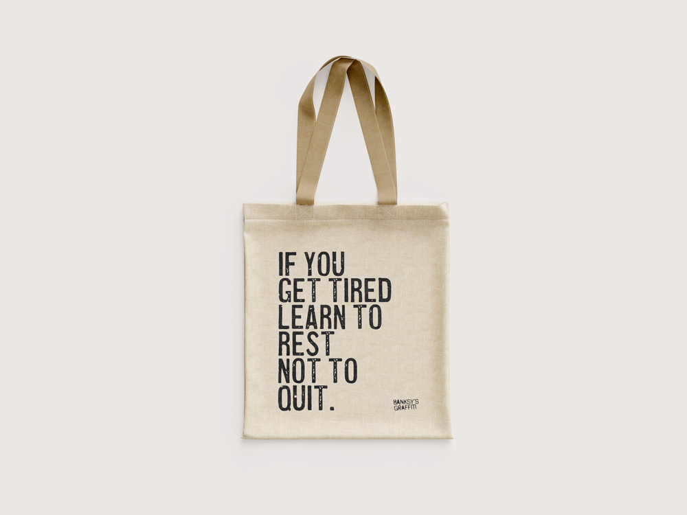 Banksy's Graffiti Mini Tote Bag - If You Get Tired - Tasker fra URBAN.ITY hos The Prince Webshop