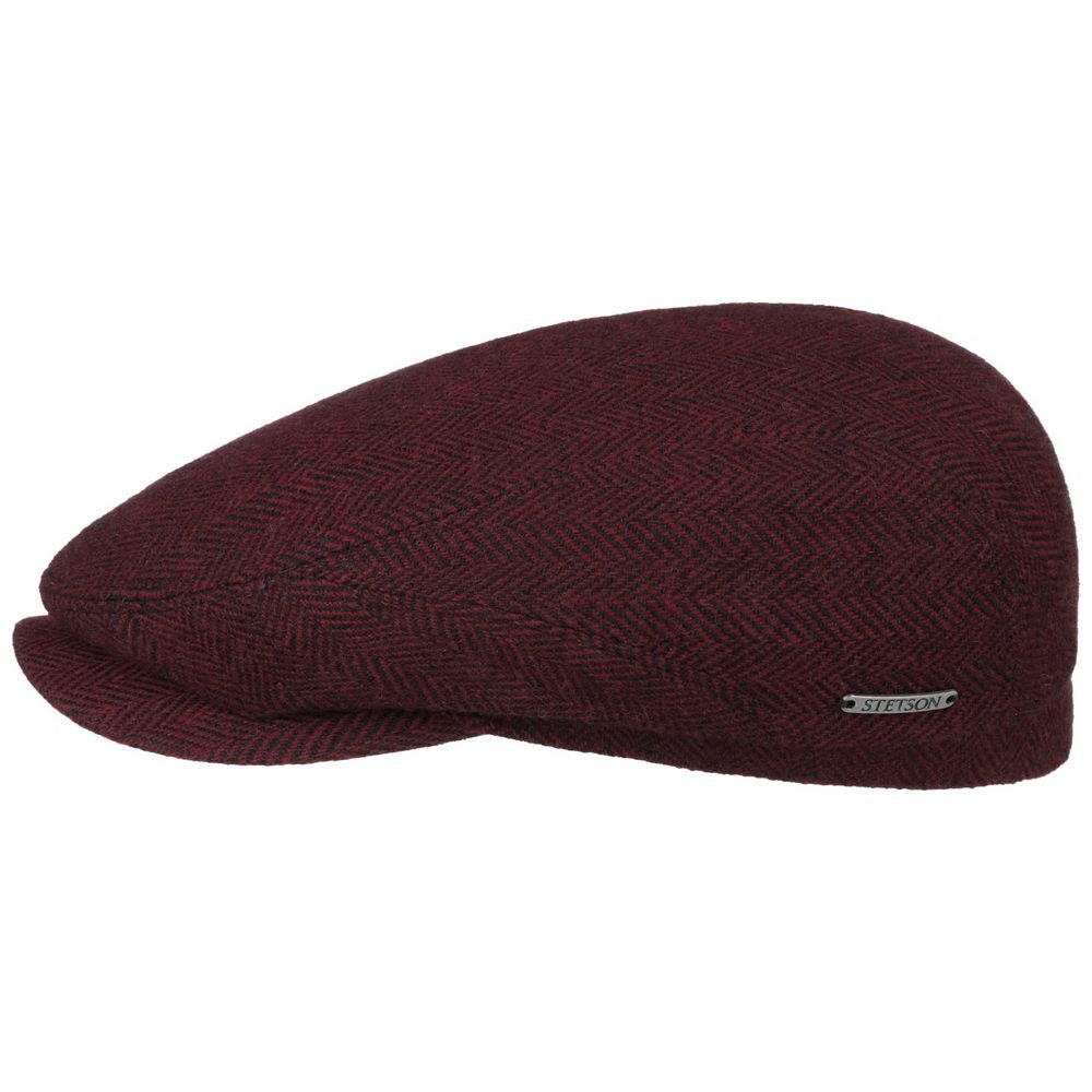 Stetson Driver Cap Wool Herringbone Red Grey - S (55 cm) - Flat Cap fra Stetson hos The Prince Webshop