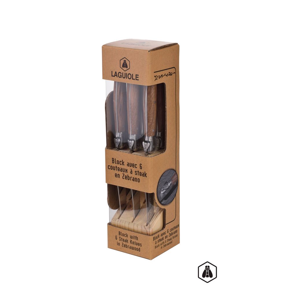 Laguiole 6 Steak Knive i Blok - Gave Ide fra Laguiole hos The Prince Webshop