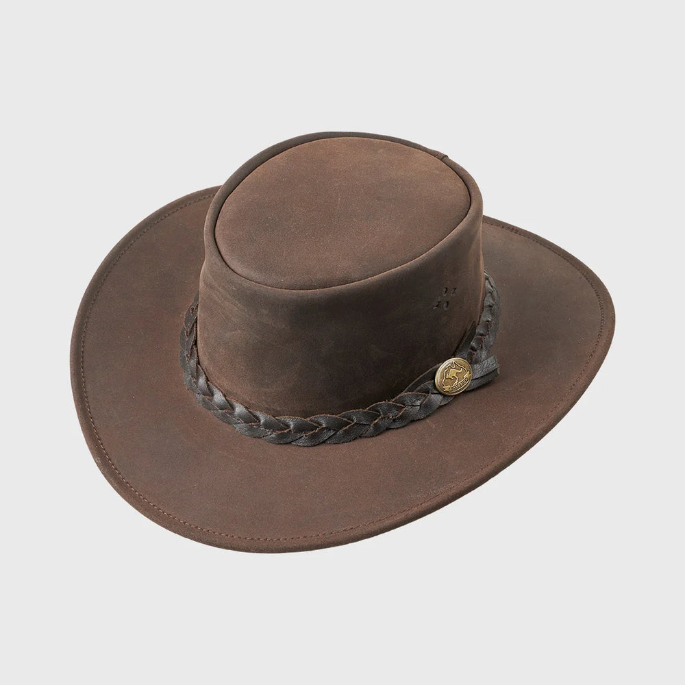 Aussie Bush Cow – Brun Squashable Læderhat - Traveller Hat fra MJM Hats hos The Prince Webshop