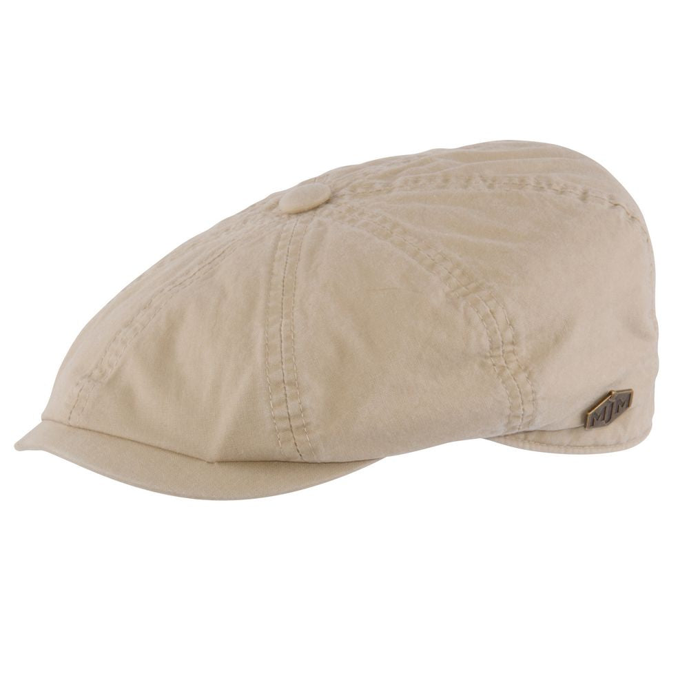 MJM Gouda 58027 – Beige Washed Cotton Sixpence - Flat Cap fra MJM Hats hos The Prince Webshop