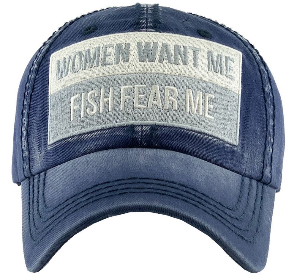 WOMEN WANT ME FISH FEAR ME VINTAGE BALLCAP - NAVY - Baseball Cap fra Ethos hos The Prince Webshop
