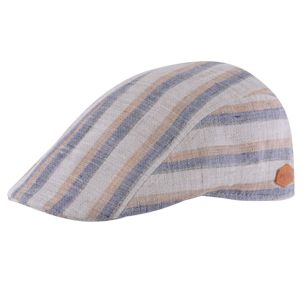 MJM Paperino Linen Mix Beige Stripe Flat Cap - Flat Cap fra MJM Hats hos The Prince Webshop