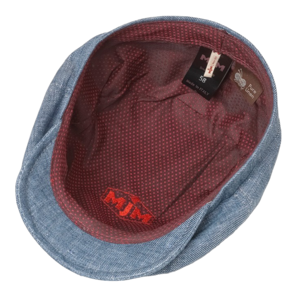 MJM Montreal Blue Linen 8-panel Sixpence - Flat Cap fra MJM Hats hos The Prince Webshop