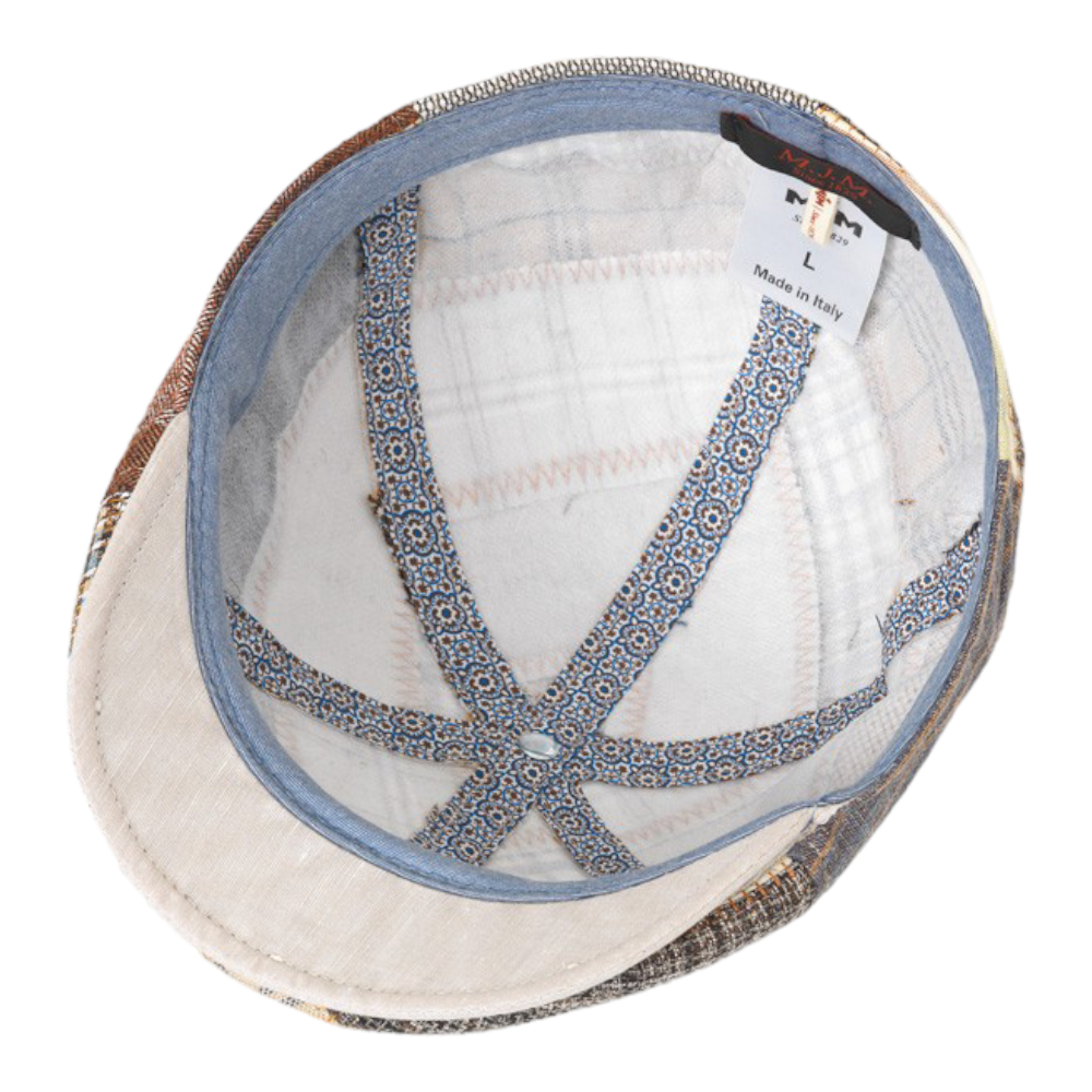MJM Rebel Sixpence - Linen Beige Patchwork - Flat Cap fra MJM Hats hos The Prince Webshop