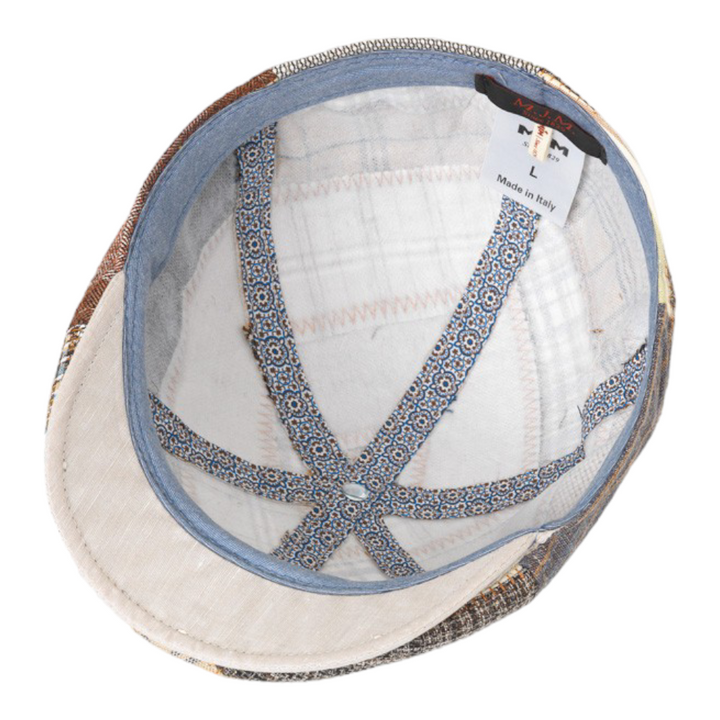 MJM Rebel Sixpence - Linen Beige Patchwork - Flat Cap fra MJM Hats hos The Prince Webshop