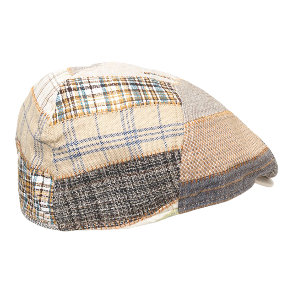 MJM Rebel Sixpence - Linen Beige Patchwork - Flat Cap fra MJM Hats hos The Prince Webshop