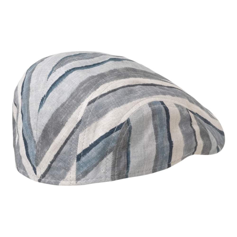 MJM Maddy 41 Linen Blue Stripe Sixpence - Flat Cap fra MJM Hats hos The Prince Webshop