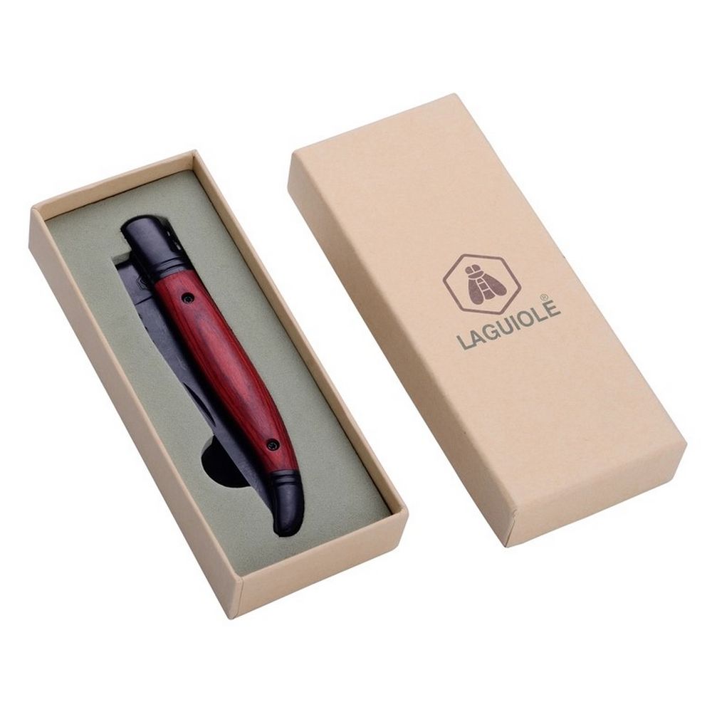 Laguiole Rosewood Lommekniv med Sort Blad - Gave Ide fra Laguiole hos The Prince Webshop