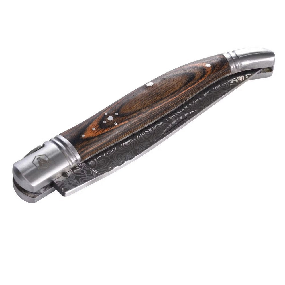 Laguiole Foldekniv - Damascus Pakka - Lommekniv fra Laguiole hos The Prince Webshop