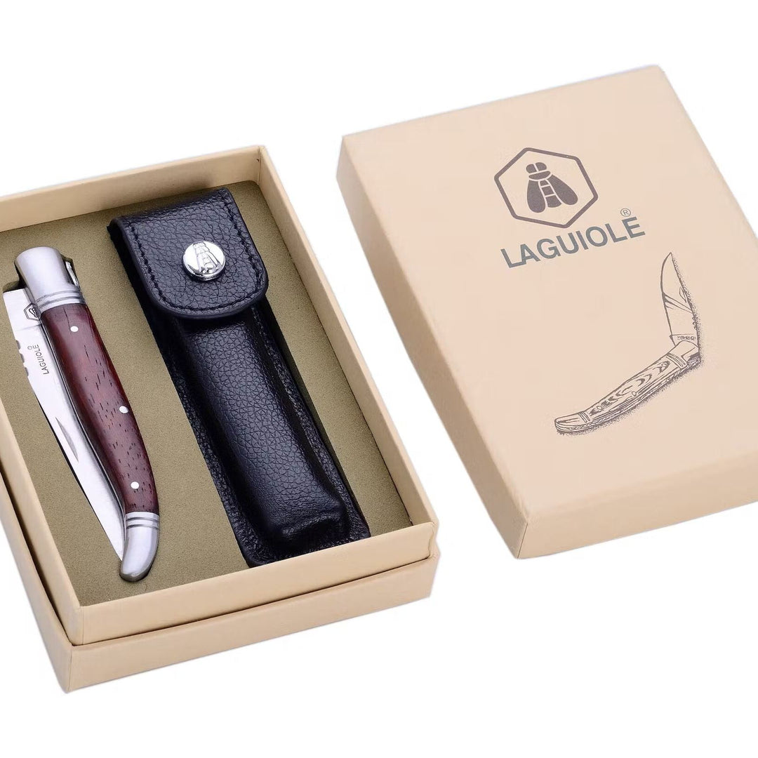 Laguiole Lommekniv i Sort Læderetui - Lommekniv fra Laguiole hos The Prince Webshop