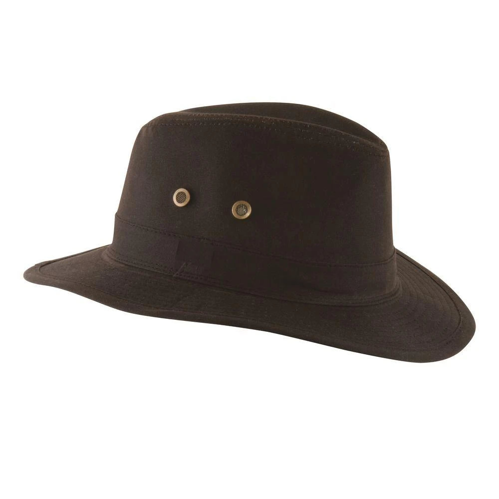 MJM Haarlem Oilskin Safari Hat i Brun - L (60 cm) - Hat fra MJM Hats hos The Prince Webshop
