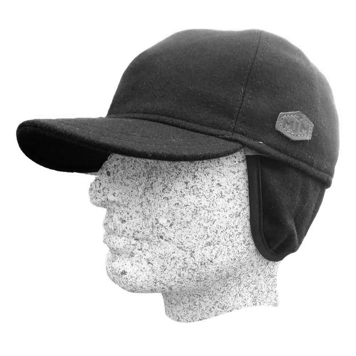 MJM Baseball Cap 100% Wool Cashmere Black med Øreflapper - Baseball Cap fra MJM Hats hos The Prince Webshop