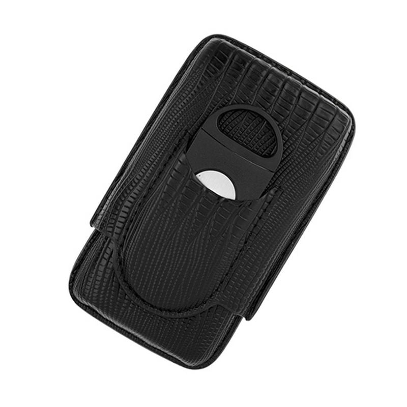 Sort Cigar Etui med Cigar Cutter - Cigar Etui fra Angelo hos The Prince Webshop