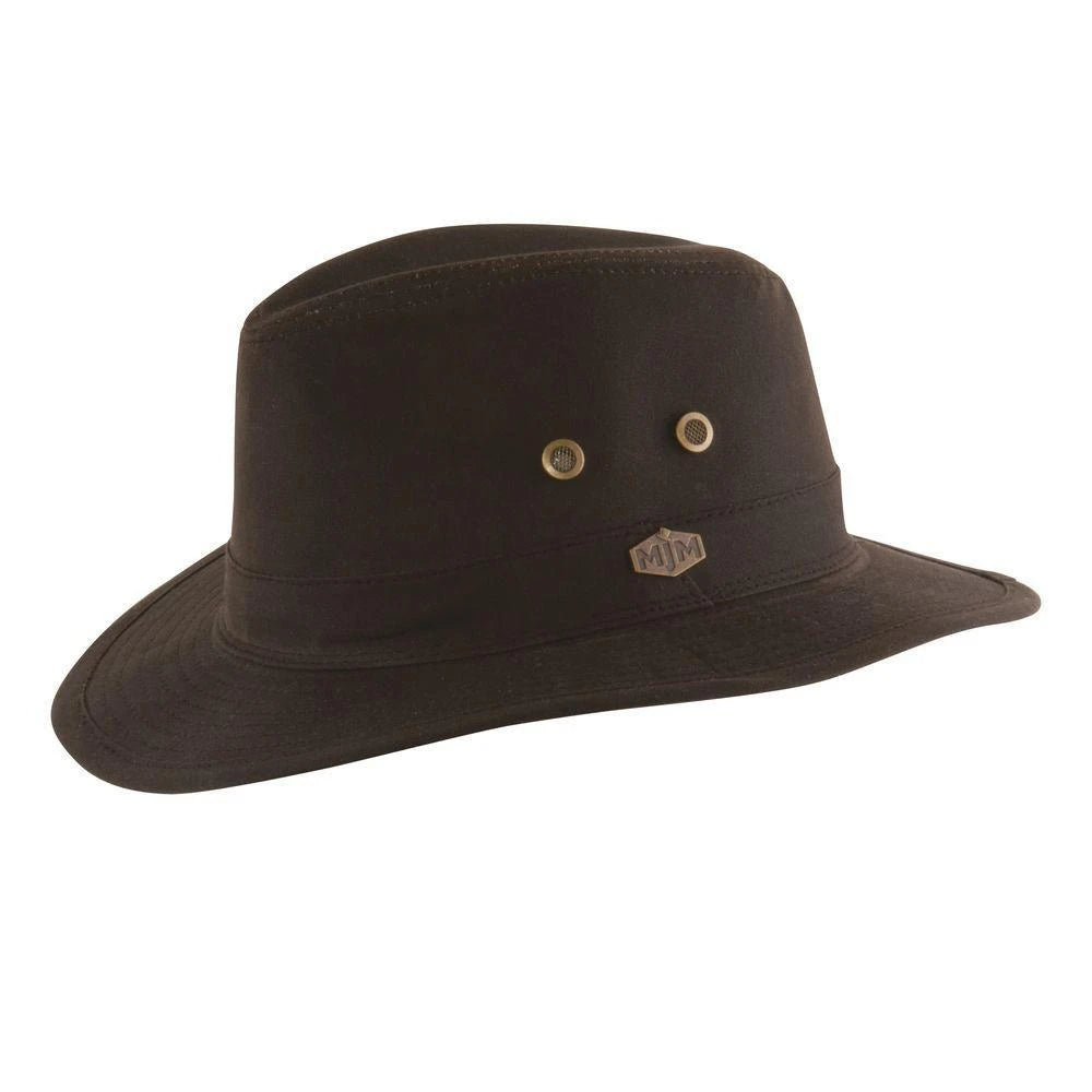 MJM Haarlem Oilskin Safari Hat i Brun - L (60 cm) - Hat fra MJM Hats hos The Prince Webshop